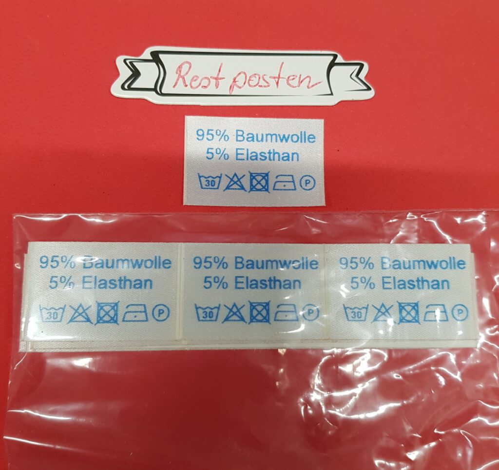 selbstklebende Textiletiketten, 95 Baumwolle, 5 Elasthan 25 Stück • Restposten
