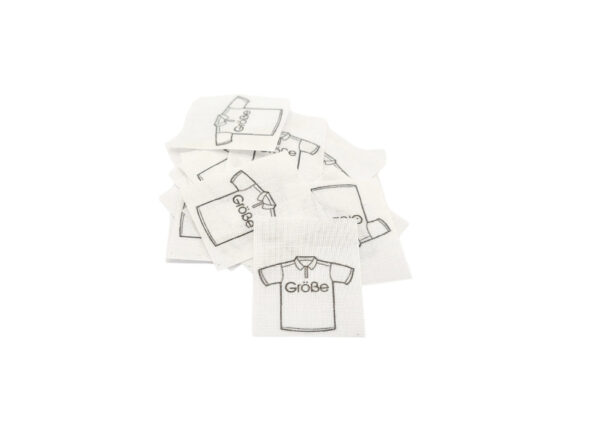 25 St. Textiletiketten "Größe, Motiv: Hemd"