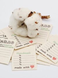 25 Textiletiketten Handmade made with (hearth) auf Naturbaumwollband