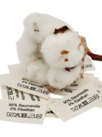 50 St. Textiletiketten aus Naturbaumwollband mit der Aufschrift 95% Baumwolle 5% Elasthan