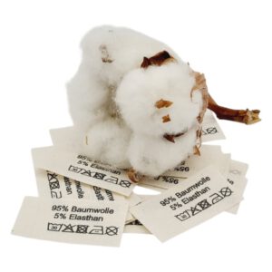 50 St. Textiletiketten aus Naturbaumwollband mit der Aufschrift 95% Baumwolle 5% Elasthan