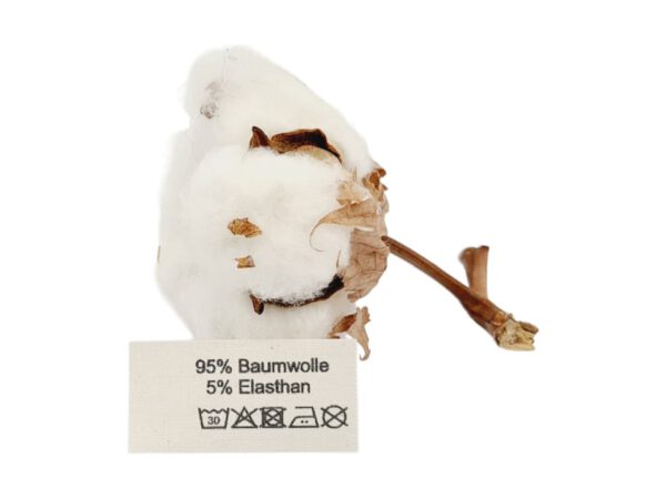 50 St. Textiletiketten aus Naturbaumwollband mit der Aufschrift 95% Baumwolle 5% Elasthan
