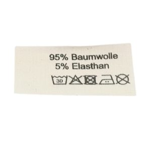 50 St. Textiletiketten aus Naturbaumwollband mit der Aufschrift 95% Baumwolle 5% Elasthan