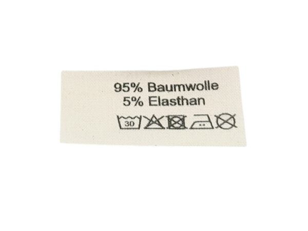 50 St. Textiletiketten aus Naturbaumwollband mit der Aufschrift 95% Baumwolle 5% Elasthan