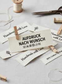 Naturband schwarz Textaufdruck nach Wunsch, simple Textiletiketten aus Naturbaumwollband