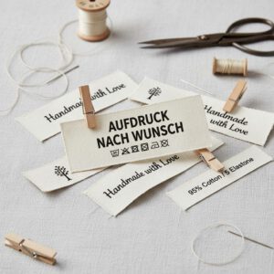 Naturband schwarz Textaufdruck nach Wunsch, simple Textiletiketten aus Naturbaumwollband
