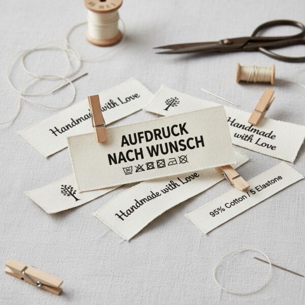 Naturband schwarz Textaufdruck nach Wunsch, simple Textiletiketten aus Naturbaumwollband